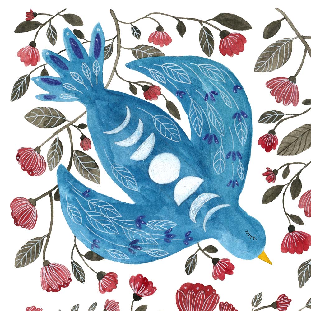 Four Birds watercolor illustration