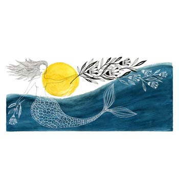 Blue mermaid illustration print